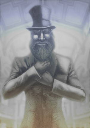 La imagen muestra un hombre con barba en tonos azulados